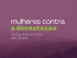 Mulheres contra a devastação - Texto em branco e verde no fundo roxo com a sombra de uma floresta.